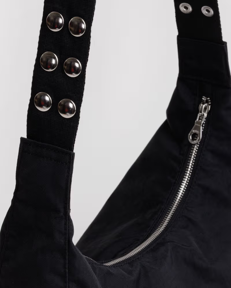 Popper Strap Medium Nylon Crescent Bag