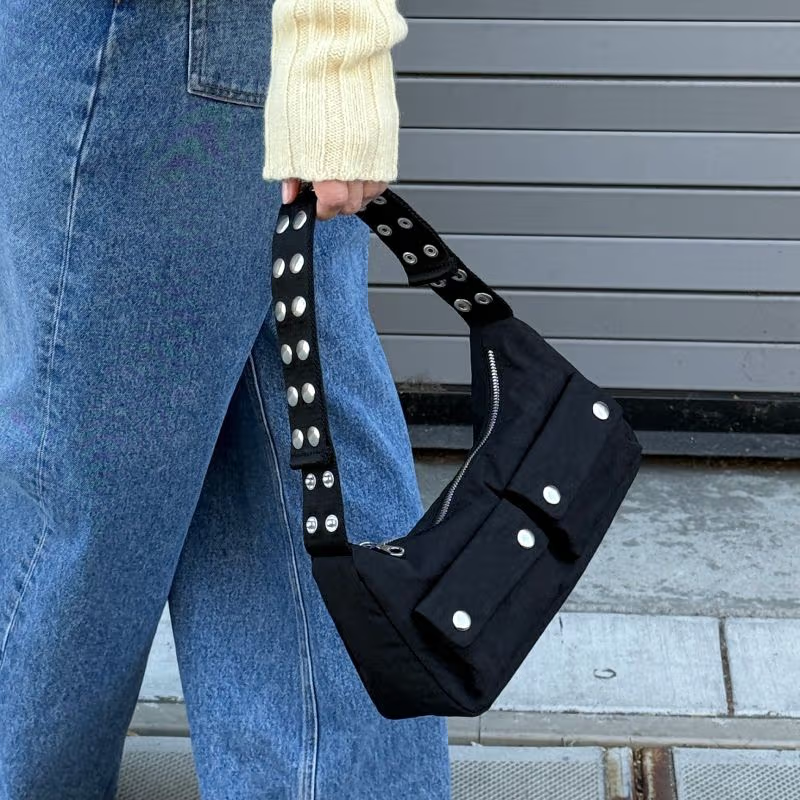 Popper Strap Cargo Shoulder Bag